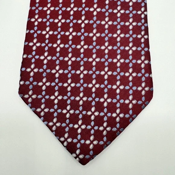 Tommy Hilfiger Mens Silk Tie Burgundy Red Blue Geometric Floral Pattern USA Made - Picture 2 of 10